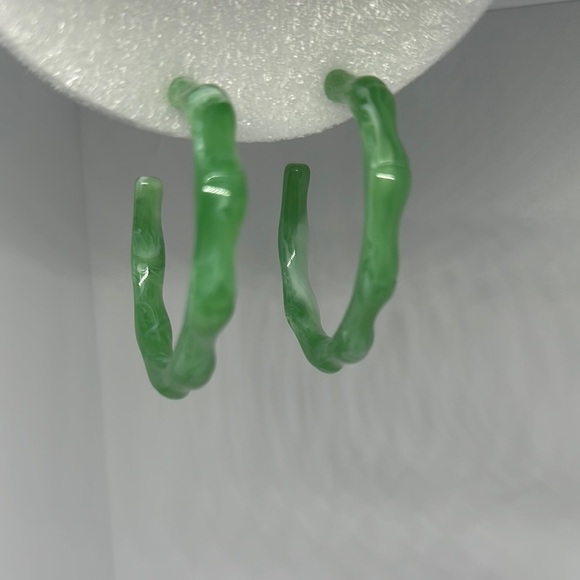 big bamboo earrings - TikTok Shop Chic Green & White Bamboo Hoop Earrings - 2 Inch - New Statement Jewelry